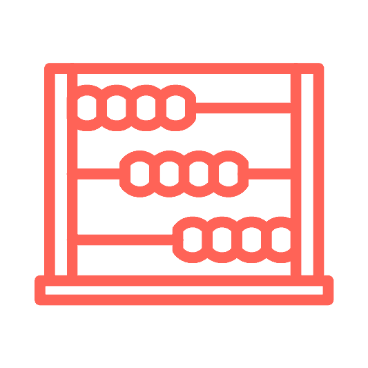 An icon of an abacus calculator colored in Aldrich coral.