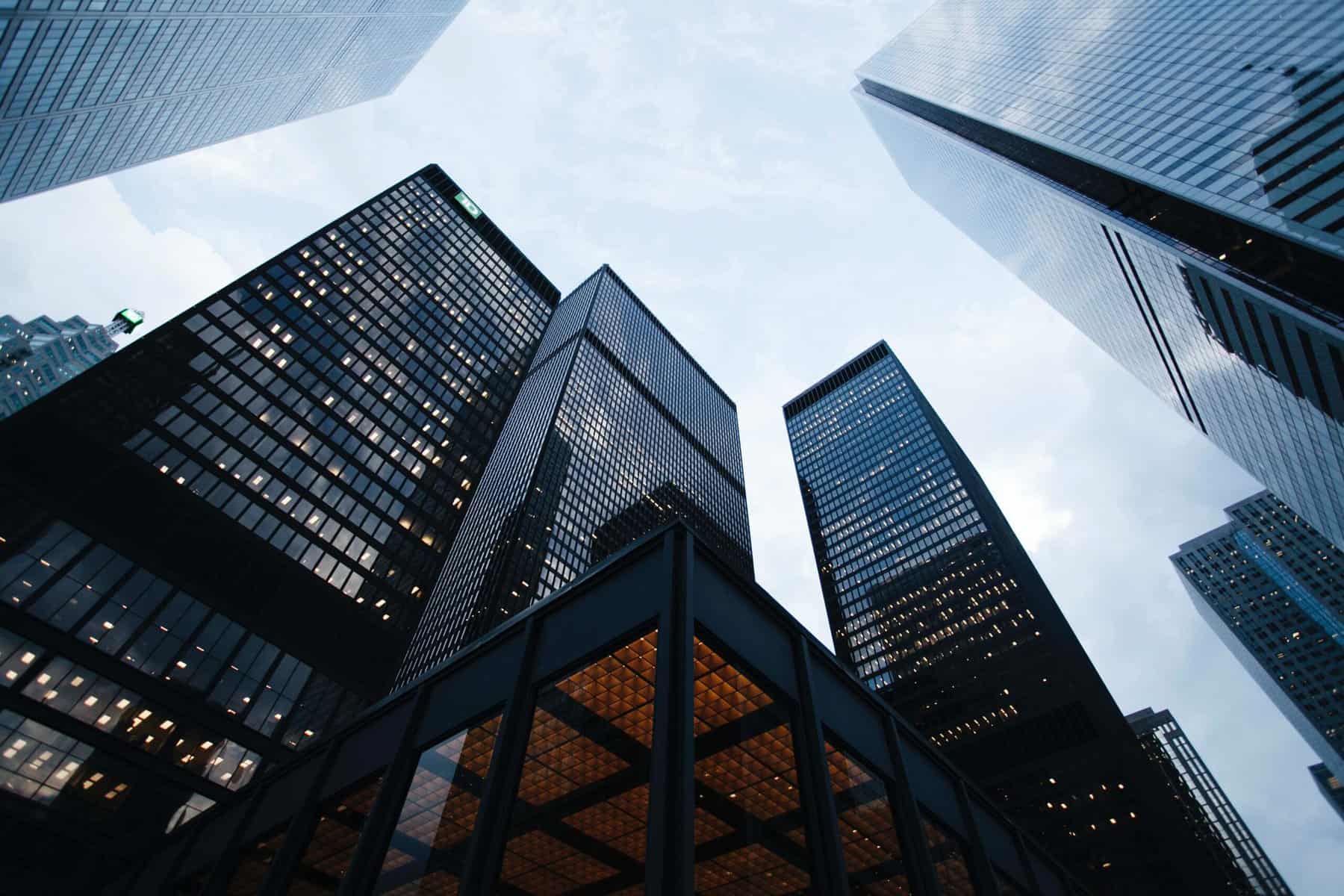 Upward looking photo of skyscrapers